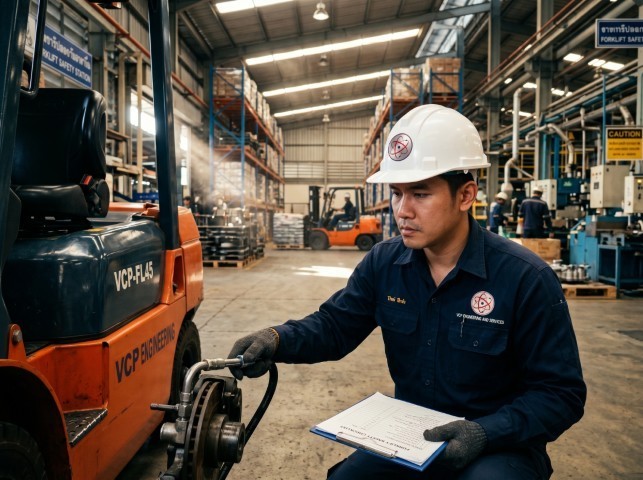 วิศวกรตรวจสอบรถโฟล์คลิฟท์